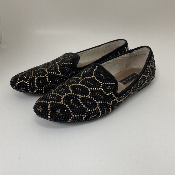 Steven Steve Madden Flats Loafers Size 10 Rhinestone Black Gold Bronze Madee-R - Picture 1 of 9
